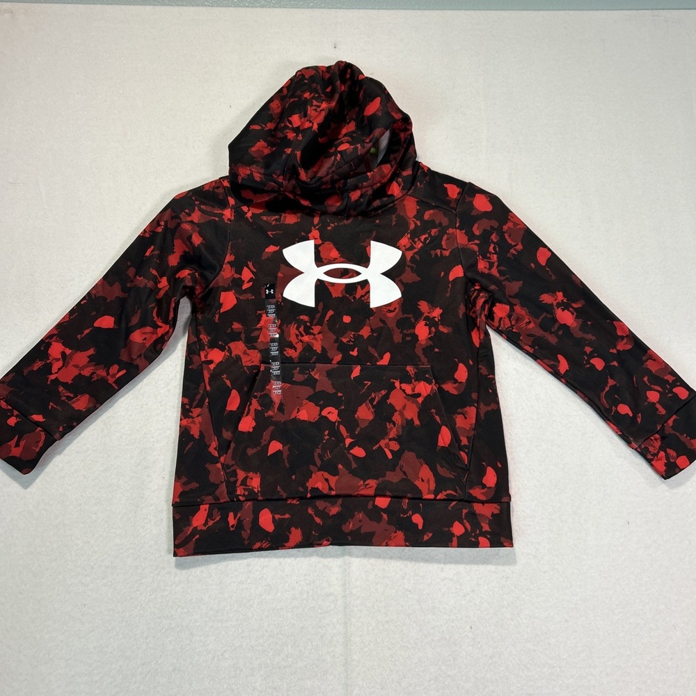 Under Armour Boys Fleece Big Logo Hoodie Red Black Camo Pullover Youth XS